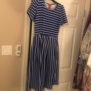 Lularoe Amelia blue and white striped dress